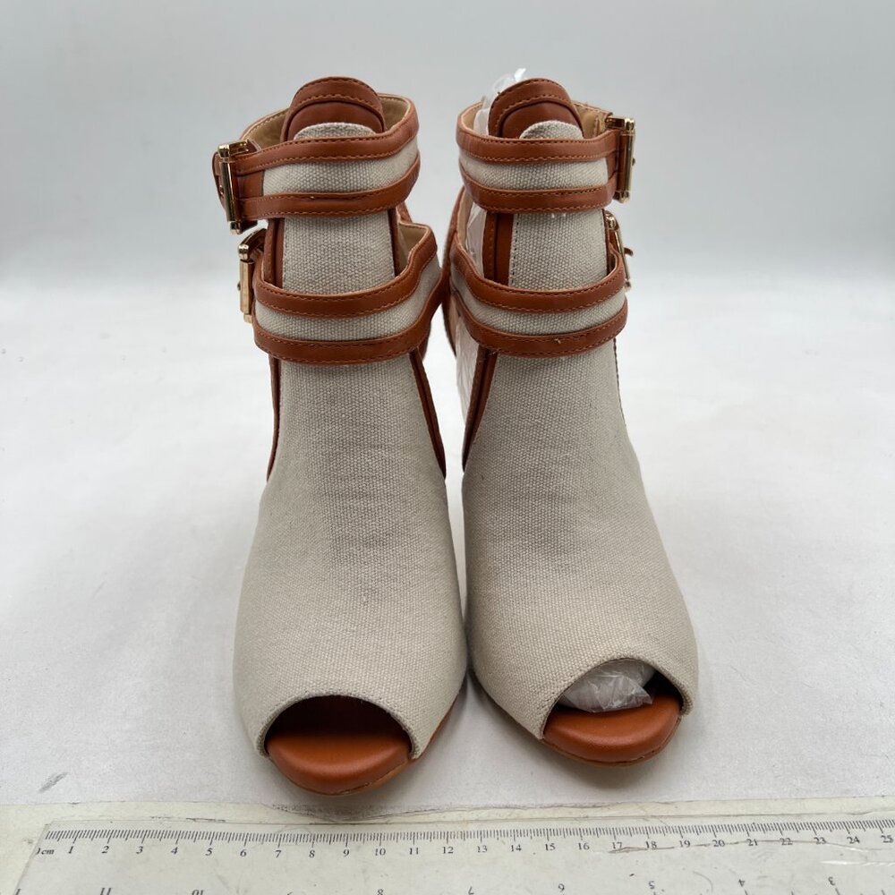 XYD Gainsboro-brown Peep Toe Ankle Boot Dual Buckled Straps Stiletto Heel Sandal - Picture 3 of 8